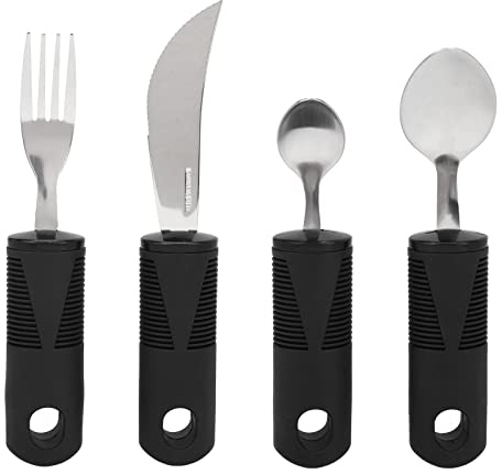 Utensilios adaptables para temblores y artritis: tenedor, cuchara, cucharadita y cuchillo con ergonómico antideslizante, ideal para adultos mayores y personas con Parkins