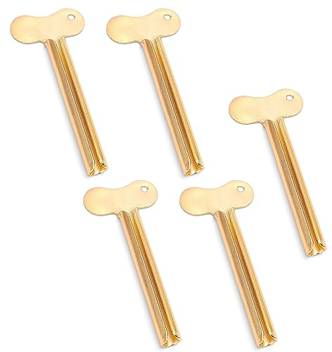 ASUNFO 5 Pack Toothpaste Squeezer Metal Tube Squeezers Key Roller Tool Stainless Steel for Cream Paint Hair Dye Bathroom Gold
