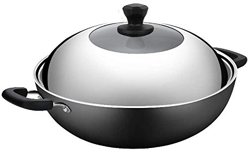 OQHAIR Cocina de Hierro Gris Oscuro u Cocina de Hierro Fundido sin Recubrimiento u Wok binaural Cocina de inducción de Gas de sartén de Hierro Grande Universal