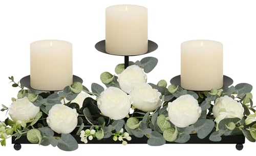 HofferRuffer Kerzenhalter Kerzenständer Schwarzer Kerzenhalter aus Metall mit 3 Kerzentabletts, für Stumpenkerzen, Höhenverstellbar, Weihnachten, Hochzeit, Tischdekoration