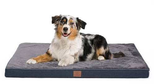 Orthopädisches Premium Hundebett mit Egg Foam, extra Trageschlaufe, Wasserdichter Innenbezug, Hundesofa, Hundekissen, flauschig, Bezug abnehmbar, waschbar, 112 x 81 x 8 cm, dunkelgrau (XL)