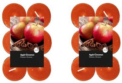 Teelichter Duft 2x12 Stück (24 Teelichter) - Brenndauer: 4,5 Std., Rußfrei - für Windlicht, Teelicht-Glas, Kerzenständer - Weihnachten, Geschenk, Deko, Gastro (Orange - Duft: Apple Cinnamon)