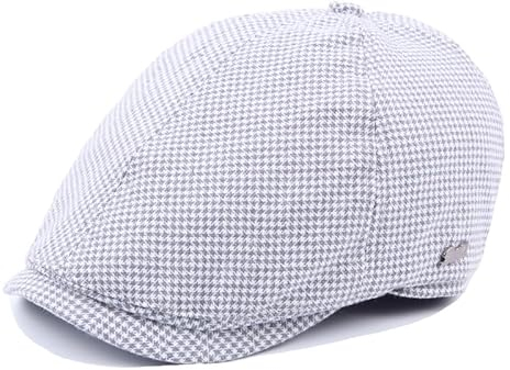YEAMKE Karierte Baskenmütze mit Baskenmütze und Baumwolle, hellgrau, M (56-58cm)