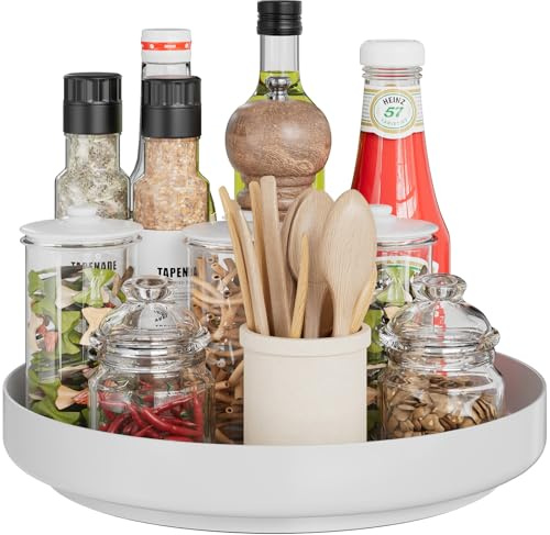 Roterbar Kryddhylla Lazy Susan - 360° roterande metallbricka förvaringsställ Organisatör 32 cm för köksförvaring skåp badrumsbänk kylskåp bord, vit