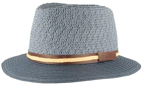 Cappello di paglia, cappello estivo, cappello da sole in 100% carta, particolarmente leggero, flessibile, delicato sulla pelle, comodo, Viaggiatore blu mel., M