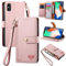 VEEMOS Zipper Wallet Case for Apple iPhone XS Max Phone Case with Purse Card Holders RFID Blocking Leather Flip Case Book Cover Wrist Strap Women - Pink