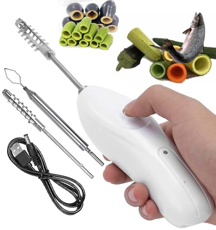 BFFDBFG Corer per Verdure Elettrico, Corer per Verdure Portatile, Corer per Zucchine Senza Fili con 2 Teste di Taglio, Raschietto per Bilancia Elettrico, Corer per Scava