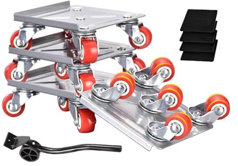 Robustes Design-Möbelrollen-Set, 5-Rad-Möbelrollen-Set, Karbonstahl, Möbelbeweger, Sofa-Umzugs-Werkzeug-Set, 34 x 8 cm, für drinnen, draußen, Sofa, Zuhause, Rot