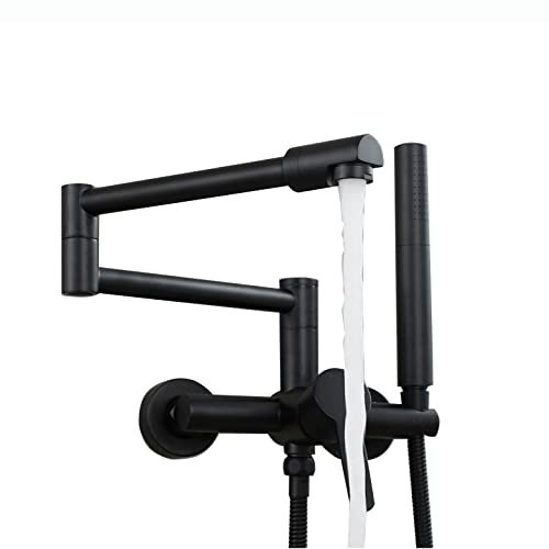 GUHPZA Rubinetto per Vasca da Bagno con Doccetta, Rubinetto per Vasca Pieghevole, Rubinetto per Vasca A Parete, Rubinetto per Vasca in Ottone, Miscelatore Monocomando con Tubo,Nero