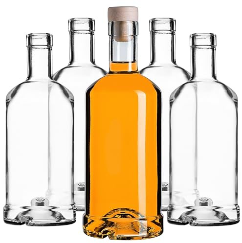 KADAX Lot de 50 bouteilles en verre 500ml avec bouchon en liège – bouteilles vides à remplir pour liqueur, schnaps, huile et vinaigre, idéales pour cadeaux et faire maison