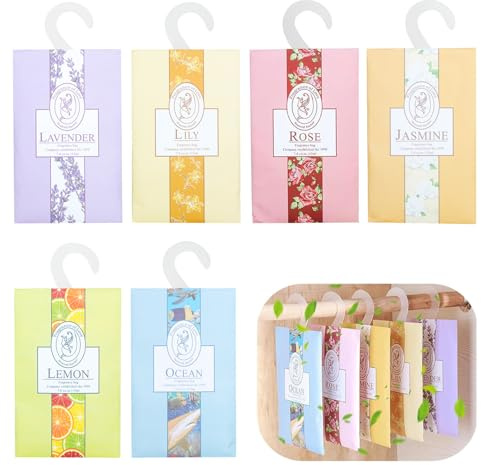 6 Natural Aromatherapy Sachets Wardrobe and Drawer Freshener for Closets with Natural Scents