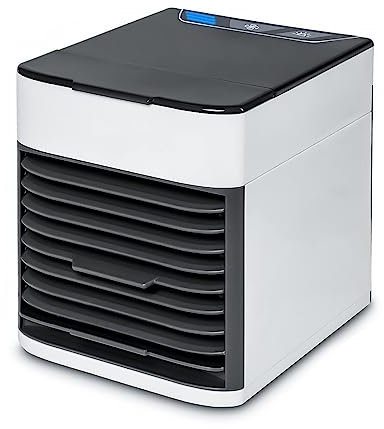 RevolutionLine - Mini Aire Acondicionado Portátil | Ventilador USB portátil con 3 velocidades y luz | Enfriador y purificador del aire sin aspas | Aire Acondicionado sin ruido para el verano