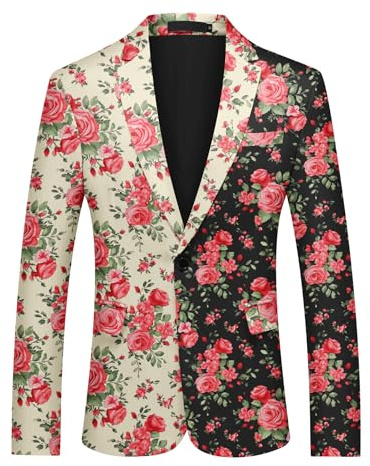 YFFUSHI Blazer floral para hombre con 1 botón, chaqueta de traje casual, estampado floral, chaquetas de esmoquin para citas y fiestas de deshierbe
