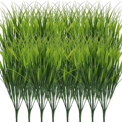 16 Stück Künstliche Graspflanzen, 40cm Faux Sträucher Weizen Gras, Künstliche Hohe Gras Gefälschte Pflanzen für Draußen Dekor, Greenery Stämme Unkraut für Drinnen Wohnkultur