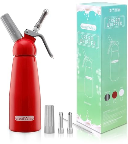 GreatWhip N2O Sahnespender 0,5L Sahnespritze 1 Pint 500ML Aluminium Sehr langlebig (Rot)