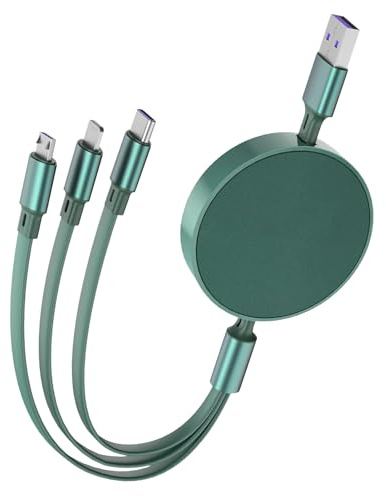 66W Multi Charger Cable 3 in 1 Fast Charging, 6A Retractable Charging Cable with Micro USB, USB-C & Phone Port, 1.1m Nylon Braided Multi Charging Cord for iPhone 16 Pro/Plus, MacBook, iPad, Galaxy – G