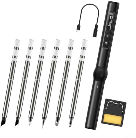 HS01 Adjustable Smart Soldering Iron PD 65W with Digital Display and Fast 6 Second Heat Up for Precise Electrical Work (Black 6-pin)