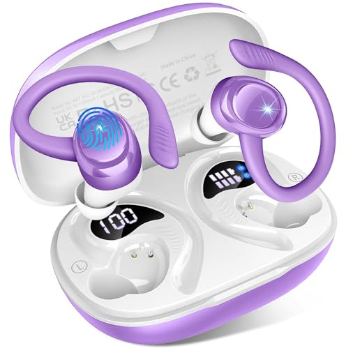Bluetooth 5.4 Kopfhörer Sport, 2025 In Ear Kopfhörer Kabellos Bluetooth mit 6D Stereo/4 ENC Mic, 50H Noise Cancelling Ear buds, Over-Ear Sportkopfhörer mit Ohrhaken, IP7 Wasserdicht Ohrhörer für Sport