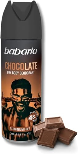 Babaria - Desodorante Hombre Spray con Olor a Chocolate 200ml | Desodorante Sin Aluminio para Hombre y Niño | Apto para Uso Diario | Fragancia Dulce y Duradera (Paquete de 5)