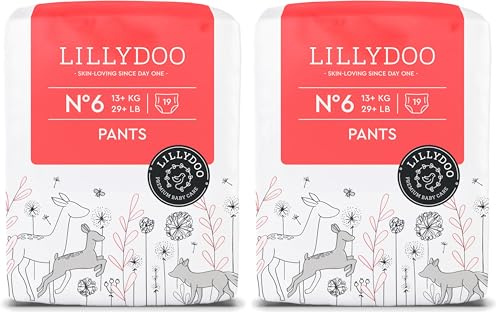 LILLYDOO Baby Windeln Pants - Größe 6 (13+ kg), 19 Höschenwindeln, Sicherer Auslaufschutz - Hautfreundlich, Weich & Ohne Lotionen für empfindliche Haut, Dermatologisch getestet (Packung mit 2)