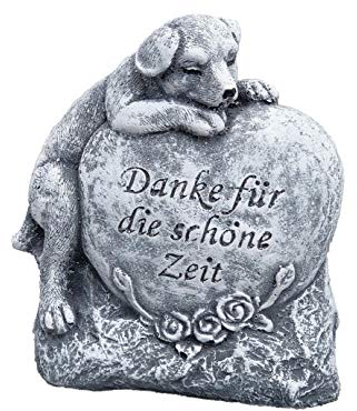 Grabschmuck Grabstein Hund Danke für die schöne Zeit, Frost- und wetterfest, massiver Steinguss