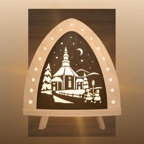 weigla - Dekoleuchte original Erzgebirge I Motiv Seiffen I 1 LED Lampe I 0,8 W, E14 I Weihnachtsdeko innen I Weihnachtsbeleuchtung aus Holz I Fensterdeko