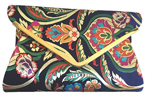 Purple Possum® Pochette blu navy raso floreale donna grande rosa viola senape giallo verde fiori prom borsa matrimonio, Blu navy, blu, blu scuro, blu navy, Large