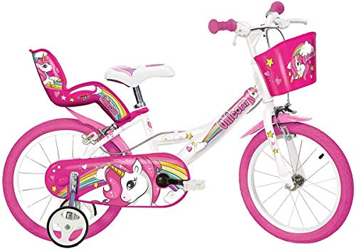Einhorn Kinderfahrrad Unicorn Mädchenfahrrad – 16 Zoll | Original | Kinderrad mit Stützrädern, Puppensitz und Fahrradkorb - Das Einhorn Fahrrad als Geschenk für Mädchen