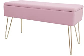 ECHTWERK Sitzbank “Scarlett“, Polsterbank mit Samtbezug, Aufbewahrungstruhe rechteckig, Schminkbank mit Stauraum, Aufbewahrungsbank mit Metallbeine, 75 x 30 x 41,5 cm, Polyester-Mischung, Rosa