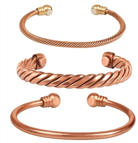 Touchstone Pulsera de cobre de estilo tibetano. Forjada a mano con cobre sólido y de alto calibre para mujeres y hombres. Combinación de diferentes diseños, Talla única, Cobre, No es una piedra