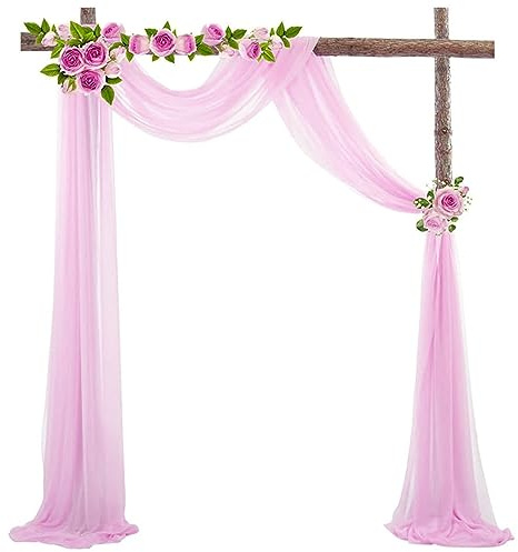 Tüll Fotovorhang Hintergrund Vorhäng,Hochzeitsbogen Deko Tüllstoff Hochzeit Bogenvorhäng Freihandbogen Querbehang Deko Gardinen Vorhang für Babyparty Party Hochzeit Torbogen Zeremonie,70*550cm Rosa