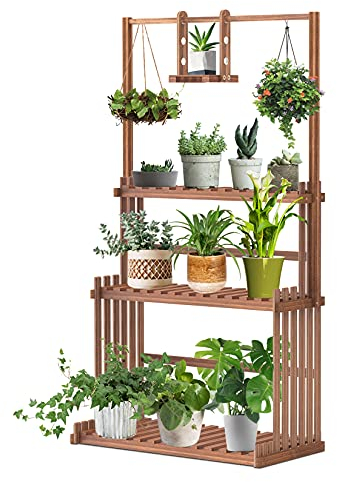 unho Wooden Flower Stand, 3 Levels, Plant Stairs, Multi-Tier Wooden Shelf for Indoor Outdoor Garden Balcony, 79 x 36.5 x 145 cm