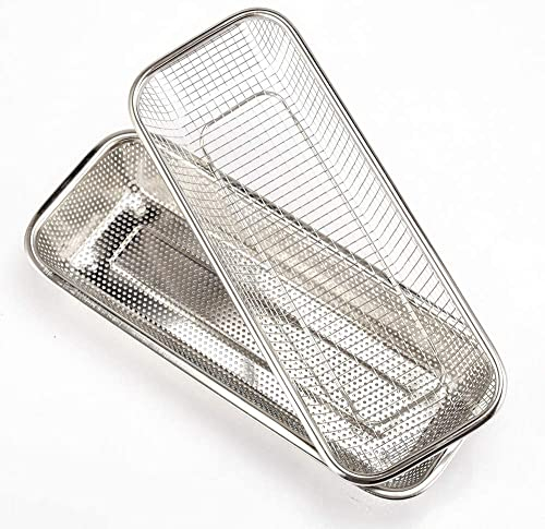 Abtropfkorb aus Edelstahl, für Besteck, Küchenutensilien, Besteck, Spülbecken, Abtropfsieb, rechteckig, Netzgewebe, 2 Stück