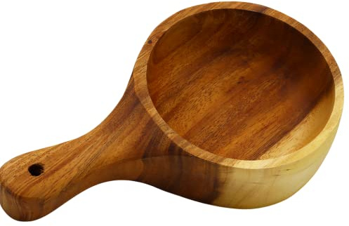 Kadum Cuenco de madera para pasta – Ensaladera de madera con mango – Hecho a mano – aprox. 26 x 15 cm – Frutero Snackschale Reisschüssel Frühstücksschüssel