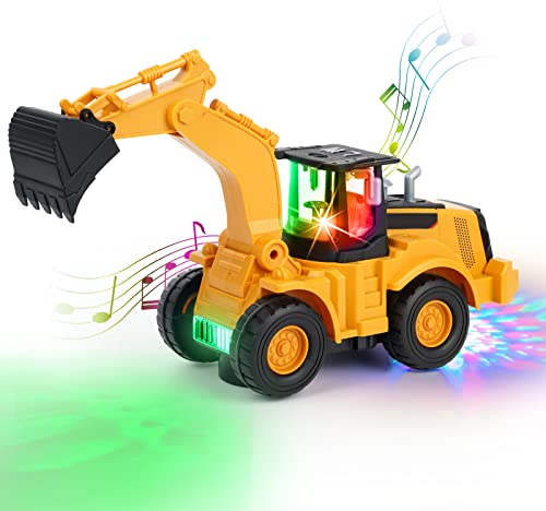 Kizeefun® Bagger Spielzeug, Ferngesteuerter Fahrend mit Sound und Licht, Baustellenfahrzeuge Kinder, EIN Auto Kinderspielzeug Mehreren Musikstücken Geschenk für Jungen und Mädchen ab 3 4 5 6 7 Jahren