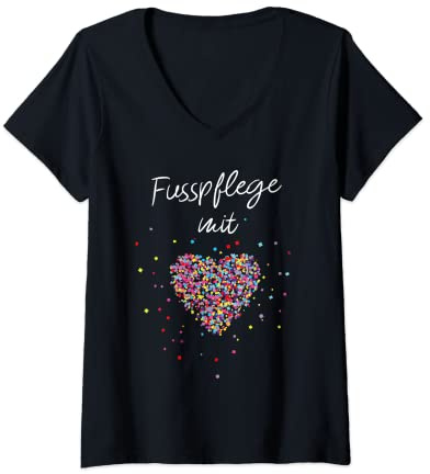 Damen Fusspflege mit Herz Podologie Füsse Geschenk T-Shirt mit V-Ausschnitt