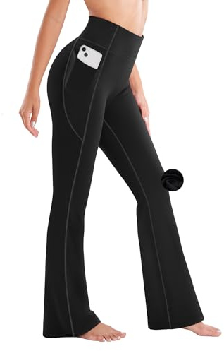 Ewedoos Fleece Lined Pants Women Thermal Yoga Pants with Pockets High Waist Warm Pants Winter Flare Leggings for Women Black