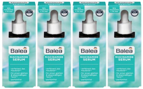 Balea Niacinamide gel-serum med 10 % niacinamid och 1 % zink för vacker och stärkt hud – parfymfri, förpackning om 4 (4 x 30 ml), 120 ml
