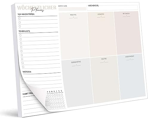 BIROYAL Wochenplaner Block A4 ohne festes Datum (50 Seiten), Schreibtischunterlage mit ToDo Liste, Wochenkalender Wochen Planer mit Wochenübersicht&Habit-Tracker für Termine, Aufgaben& Notizen