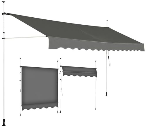 COSTWAY Toldos Exterior Terraza, Toldo Manual con Manivela y Resistente a la Intemperie, en Altura 200-300 cm, Toldos Exterior Terraza Enrollable para Balcón y Terraza (400 x 120 cm, Gris)