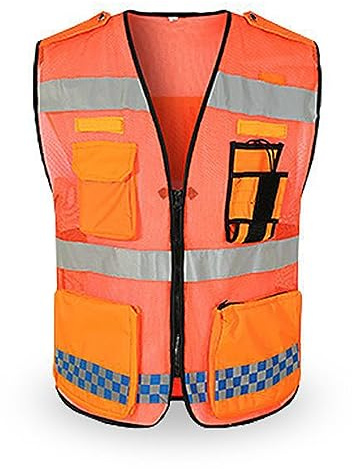 Shkalacar Warnweste für Herren and Damen, Atmungsaktive Reflektierende Sicherheitsweste mit Taschen und Reißverschluss, Gut sichtbare Bauweste und Arbeitsweste für Verbreitet darunter (Orange,L)