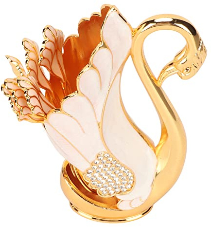 Support de Base de Cygne Décoratif doré avec Ensemble de Fourchettes à Dessert en Acier Inoxydable, Finition Miroir Lavable au Lave-Vaisselle pour café, Fruits, Dessert,