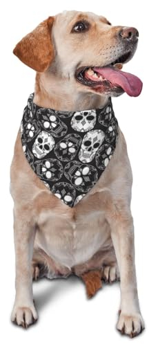 Dreieckige leichte atmungsaktive Hundehalstücher, schwarz, komplexe Totenkopf-Hundehalstücher für große, mittelgroße und kleine Hunde und Katzen