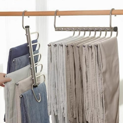 Torytoe Hosenbügel Platzsparend, 9 Schicht Hosenkleiderbügel Anti-Rutsch Faltbar Mehrfach Kleiderbügel Platzsparend mit Drehbarem Haken Edelstahl Hosenbügel für Schals, Jeans, Kleidung, 1 Stück