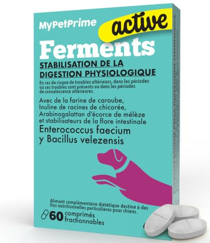 MyPetPrime Fermenti Lattici Cane ACTIVE 60 Cpr Probiotici Digestivi | 6,5 Miliardi di Probiotici e Prebiotici con Inulina - Equilibrio Intestinale e Digestione, Ripristino della Flora Batterica