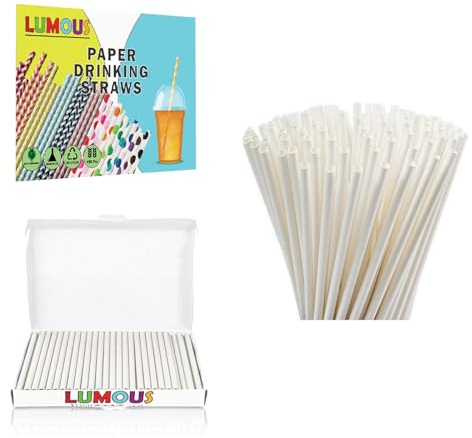 SHARRLA Paper Straws, 150 Pack Paper Drinking Straws Assorted Bio Degradable Drinking Paper Straws Wedding Party, Party Straws, Restaurant, Juice Drinking Straws (150Pcs White)