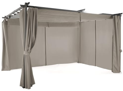 IDMarket - Pergola édition limitée Toit rétractable 3x4 M et 4 Rideaux Taupe