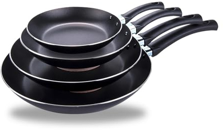 Avilia Set 4 Padelle Antiaderenti con Manici Atermici - Batteria di Padelle con Rivestimento AM Salus Hard System, in Alluminio 16-20-24-28cm, Ideali per Cucina Senza Grassi, Made in Italy