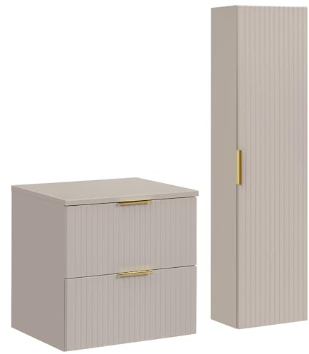 Lomadox Badezimmer Badmöbel Set mit 60cm Waschtischunterschrank, 2-teilig, in Kaschmir