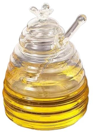 Genérico Tarro de Miel con Cuchara,Tarro de Miel con Tapa - Tarro de vidrio para miel - Tarro de para miel de 500 ml para guardar salsas, almíbar, miel y aderezos para ensaladas